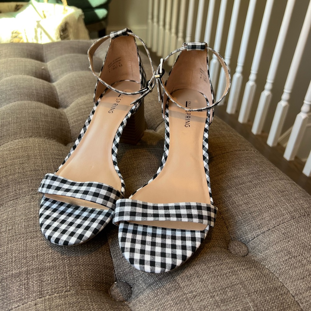 Black and White Checkered Women's Sandals